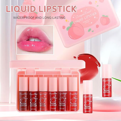 6 Colors Liquid Tint Stain,Korean Lip Gloss Moisturizing Natural,Multi-Use Lip and Cheek Tint Stain,Long-Lasting & Non-Stick Cup,Vivid Color