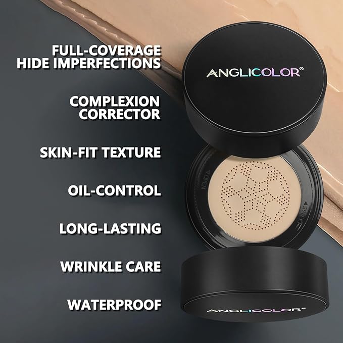 Mushroom Head Air Cushion CC Cream Full Coverage,Face Makeup Cushion Foundation Long Lasting,BB Cream Even Skin Tone for Oily & Combination Types(#05 Sand)