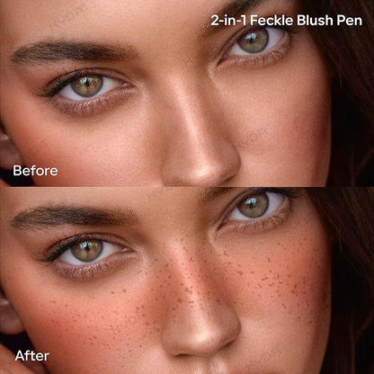 KYDA Freckle Blush Pen, Dark Brown Liquid Freckle + Coral Orange Blush Duo, Lasting Freckles Colors for Summer Sunkissed-look, Natural Lifelike Freckles Pen