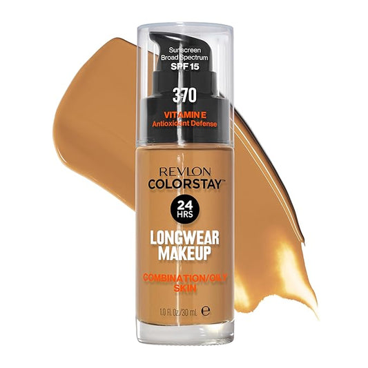 Revlon Liquid Foundation, ColorStay Face Makeup for Combination & Oily Skin, SPF 15, Medium-Full Coverage with Matte Finish, 370 Toast, 1 Fl Oz