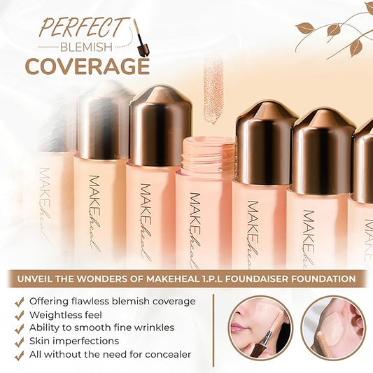 [Makeheal] 1.P.L Foundaiser Foundation SPF 20 PA++, 24 Hours Power-Lasting Coverage, Large Wand Applicator, Dual-Function Foundation, Perfect Blemish Coverage, Korean Beauty (0.98oz) (21C - Peony)