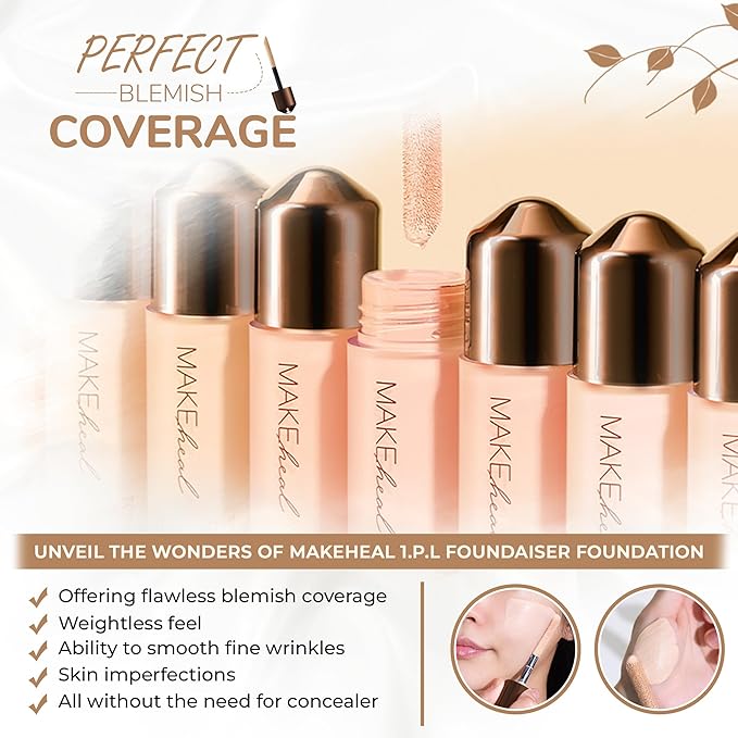 [Makeheal] 1.P.L Foundaiser Foundation SPF 20 PA++, 24 Hours Power-Lasting Coverage, Large Wand Applicator, Dual-Function Foundation, Perfect Blemish Coverage (23N - Reve Light)