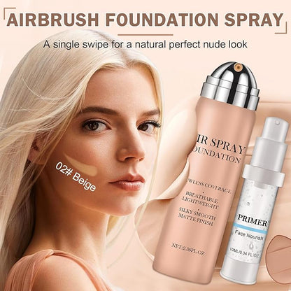 CAHIUYOA Magic Minerals Airbrush Foundation Spray Makeup Silky Full Coverage Airbrush Flawless Foundation for Mature Skin,Natural Matte Finish Moisturizing Makeup Primer - 02 Beige