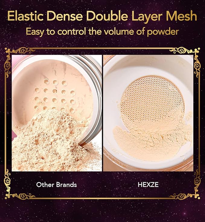 HEXZE Loose Face Powder Mineral, Mattifying Setting Powder, Blurring Pores, Baking Controls Shine, Lightweight Long Lasting 0.24 Oz, T30 Pink