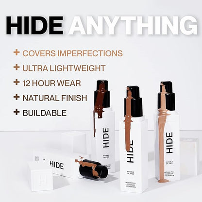 HIDE PREMIUM Liquid Foundation, Multi-Use Waterproof Foundation, Medium/Full Coverage Foundation, Shades for All Skin Types (See Shade Finder), Porcelain, 1 fl oz