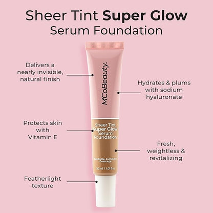 MCoBeauty Super Glow Sheer TINT Serum Foundation 7-8, Ultra-Invisible, Skin Perfecting, Lightweight, with Kiwi Fruit Extract and Shea Butter, Vegan, Cruelty Free Cosmetics