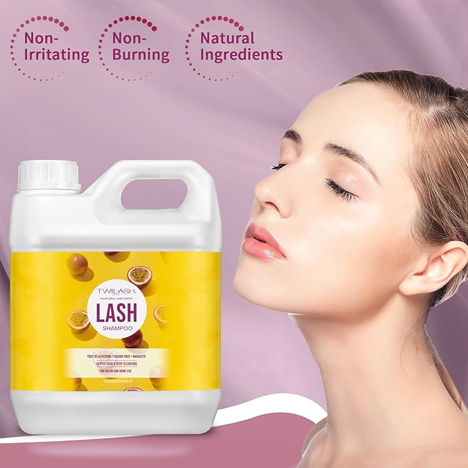 Lash Shampoo Bulk, Eyelash Cleanser for Extensions 2 Liters, Non-irritating or Burning Eyelid Foaming Cleanser for Professional Salon and Home Use (Passion Fruit-2L)