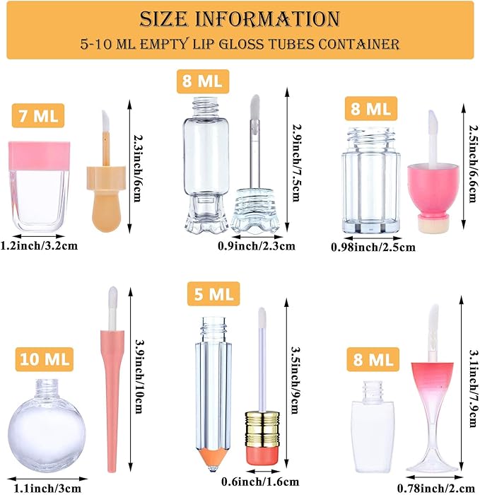 30 Pcs Cute Empty Lip Gloss Tubes, 6 Styles Lip Glaze Tubes Novelty Red Wine Glass Lip Oil Bottles Empty Lip,Refillable Lip Balm Containers for Women Girls DIY(5/8/10ML)