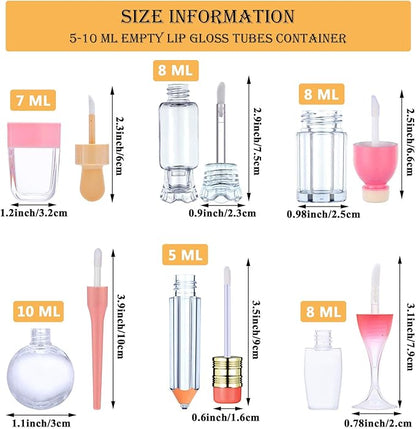 30 Pcs Cute Empty Lip Gloss Tubes, 6 Styles Lip Glaze Tubes Novelty Red Wine Glass Lip Oil Bottles Empty Lip,Refillable Lip Balm Containers for Women Girls DIY(5/8/10ML)