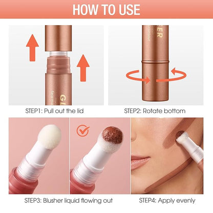 Blush Stick,Liquid Blush Stick,Silky Smooth Creamy Formula,Lightweight Blendable Blush Rouge Stick,Naturally Sculpted Look Professional Beauty Makeup Blush (03/04/05/06)