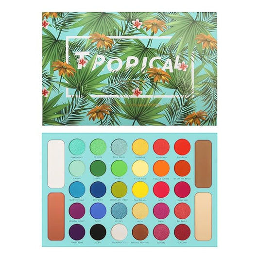 docolor Eyeshadow Palette Shimmer Matte Highly Pigmented Eye Shadow Natural Warm Glitter Long Lasting Waterproof, Professional Contour & Highlight Powder Tropical Makeup Palette (34 Color)