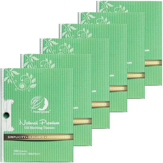 Facial Oil Blotting Paper For Oily Skin, 100 Count, pack of 6 - Natural Green Tea Face Absorbing Sheets, Skin Care and Oil Control Must Have For Both Female and Male