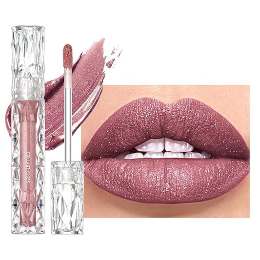 Glitter Liquid Lip Gloss, Matte Metallic Diamond Shimmer Lipstick Lip Gloss, Waterproof Long Lasting Bold Nonstick Moisturizing Shimmer Lip Glaze Makeup, for Women and Girls (#01)