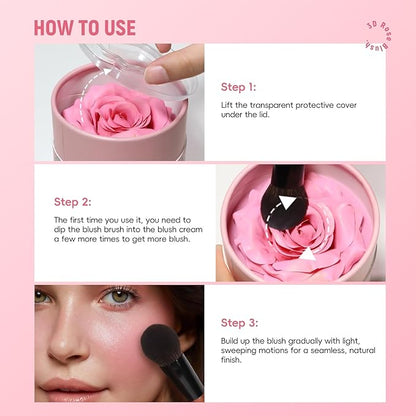 3D Rose Petal Blush for Cheeks, Soft Pink Cream to Powder Flower Blush Makeup Gift for Women, Natural Nude Dewy Finish Shimmer Buildable Face Rouge Rubor Highlighter Contour Makeup-Soft Pink