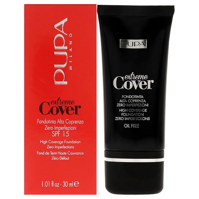 PUPA Milano Extreme Cover Foundation SPF 15 - High Coverage - Corrects Skin Spots And Dyschromia - Highly-Pigmented Texture - Floral -Fragrance - 010 Alabaster - 1.01 Oz, (PUP091002)