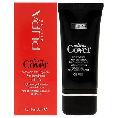 PUPA Milano Extreme Cover Foundation SPF 15 - High Coverage - Corrects Skin Spots And Dyschromia - Highly-Pigmented Texture - Floral -Fragrance - 010 Alabaster - 1.01 Oz, (PUP091002)