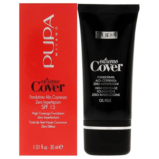 PUPA Milano Extreme Cover Foundation SPF 15 - High Coverage - Corrects Skin Spots And Dyschromia - Highly-Pigmented Texture - Floral -Fragrance - 010 Alabaster - 1.01 Oz, (PUP091002)