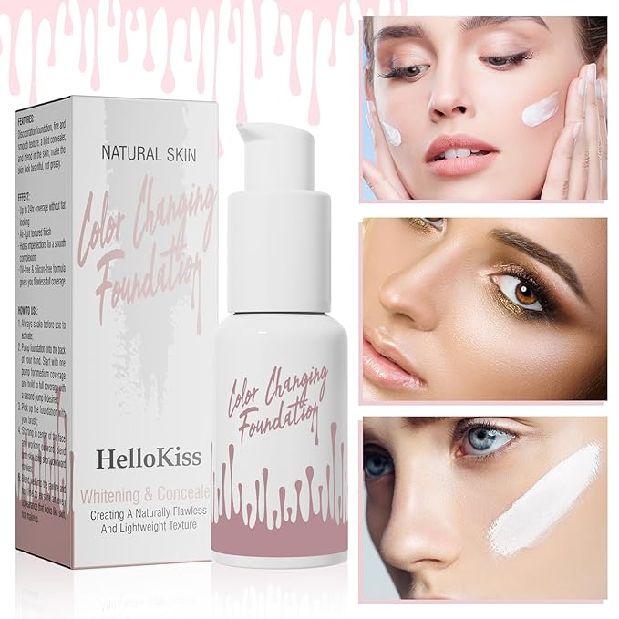 Color Changing Foundation, Base Nude Face Liquid Cover Concealer, Flawless Full Coverage Natural Color Face Primer Base Makeup, Waterproof And Sweatproof, Non-greasy, Non-marking, Long Lasting