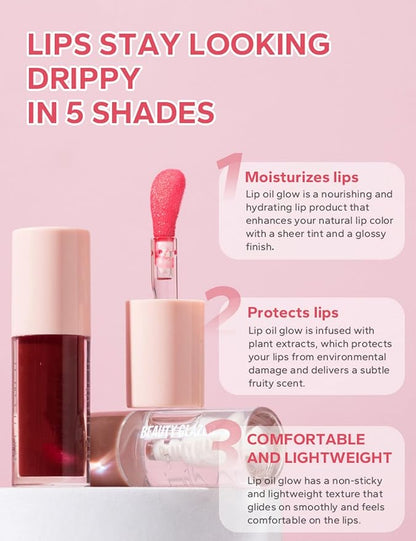 MAEPEOR Clear Glossy Lipgloss 5 Colors Nourishing High-shine Glossy Lipgloss Luscious-colors Non-Sticky Shine Glossy (Clear)