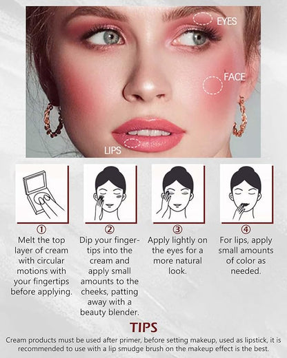 Long Lasting 2-in-1 Creme Cheek Blush + Lip Stain Lipstick, High Pigmented Tinted Lip Balm Blusher with Brush,Hydrating Cream Texture for Cheek,Eye & Lip Tint,Women's Day Makeup Gift for Women-04