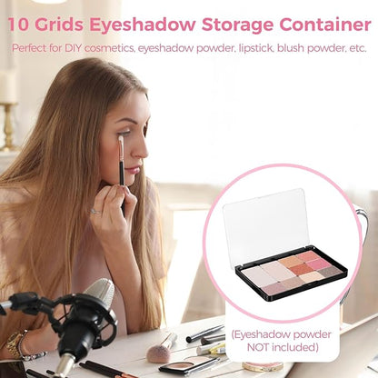 4 Pcs Adsorptive Makeup Palettes, Empty Eyeshadow Organizer with Clear Lid, 10 Grids Eyeshadow Tray with Removable Square Metal Pans for Lipstick Blush Powder (Not Included Eyeshadow Powder)