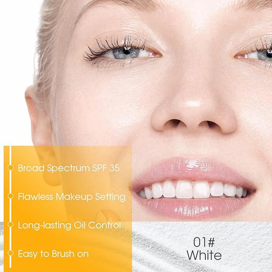 Mineral Powder Sunscreen Setting Makeup - SPF 35 Brush On Sunscreen for Face & Scalp & Hair, Natural Matte Loose Finishing Powder, Oil Control Lightweight Breathable (#01 White)