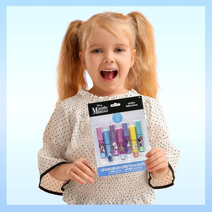 Disney Minnie Mouse 7 Piece Plant Based Lip Gloss, Girls Party Favors, First Makeup Set for Girl, Perfect for Parties, Sleepovers, and Birthday Gifts, Ages 3+, by Townley Girl