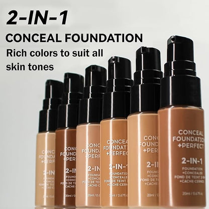 Concealer Full Coverage Foundation for Mature Skin,Oil Control Matte 2 in 1 Concealer liquid Foundation Makeup Waterproof Base De Maquillaje Alta Cobertura-05 Warm Honey
