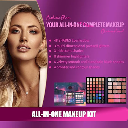 Profusion Cosmetics Euphoric Glam Glamourland 72 Piece Portfolio, Dazzle and Shine's Glamourland with Your Ultimate 72 Piece Holiday Makeup Set, Sparkle All Season With Essential Makeup Tools