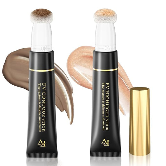 FV 2PCS Cool Toned Contour & Highlighter Stick, Blendable & Natural Finish Liquid Contour Makeup Set, Long Lasting & Creamy Texture Face Illuminator & Shaping Stick, Cruelty-free & Vegan, 01&04