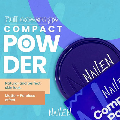 Nailen Compact Makeup Setting Powder Foundation with Matte Finish, Shine Control, Full Coverage - Ideal for All Skin Types & Poreless Smooth Face Look - Tone 2, (1 Count)