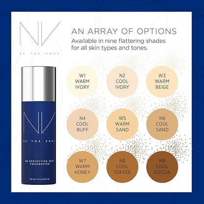 NV BB Perfecting Mist Foundation Buildable Coverage Professional Airbrush Makeup with Plant-based Stem Cell Polypeptides, Vitamins A, D, E and Aloe, 1.5 ounces, Warm Beige