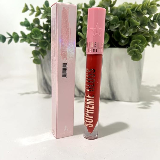 Jeffree Star Cosmetics Supreme Gloss – Red Affair (Medium) – Full-Pigment, High-Shine, Non-Sticky Lip Gloss with Rose Petal Applicator, Vegan & Cruelty-Free Formula