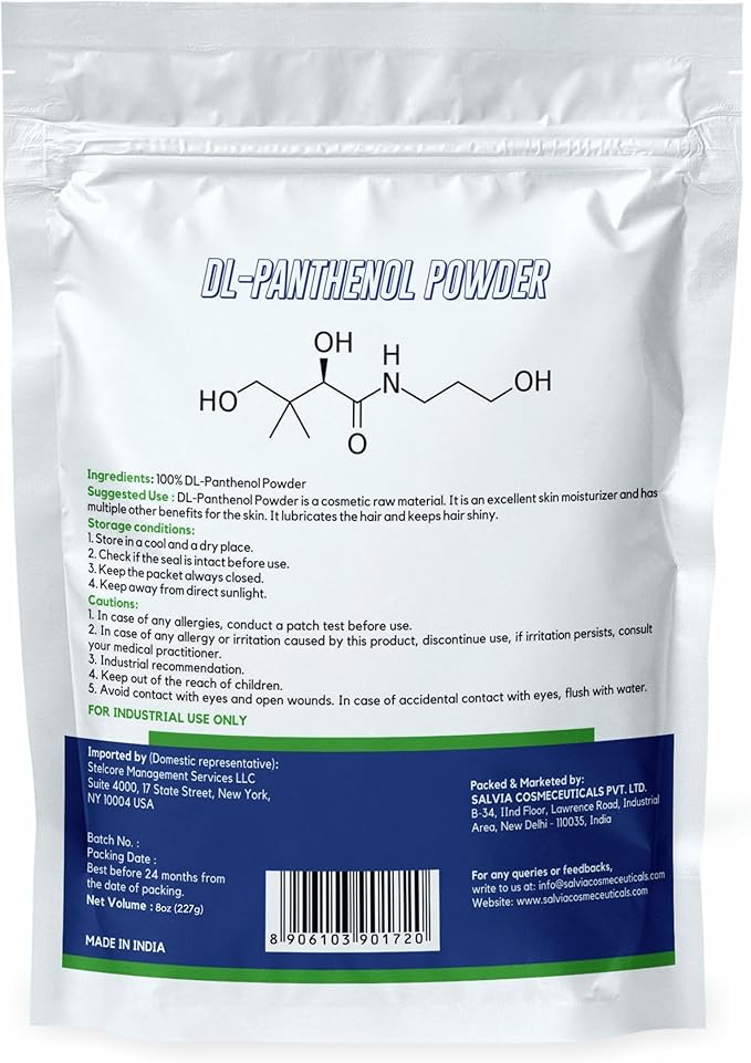 DL-Panthenol Powder - Provitamin B5 Powder for Cosmetics, DIY, Hair & Skin Care - 8 oz / 227 gm (8 Oz)