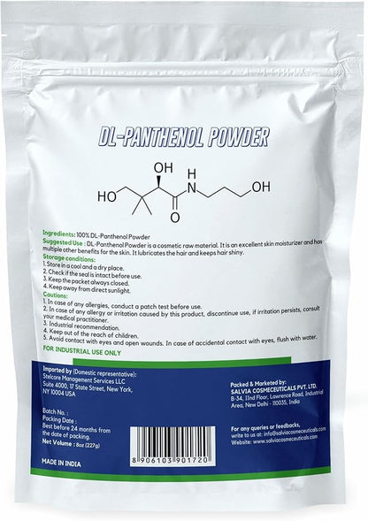 DL-Panthenol Powder - Provitamin B5 Powder for Cosmetics, DIY, Hair & Skin Care - 8 oz / 227 gm (8 Oz)