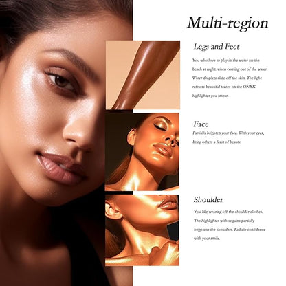 Body Glitter Oil Liquid Luminizer - Glow Hightlighter Shimmer Oil Illuminator Waterproof Long Lasting Moisturizing for Body & Face Bronzer Smooth Lotion with Makeup Brush by ONXK(#03 Rose Gold)