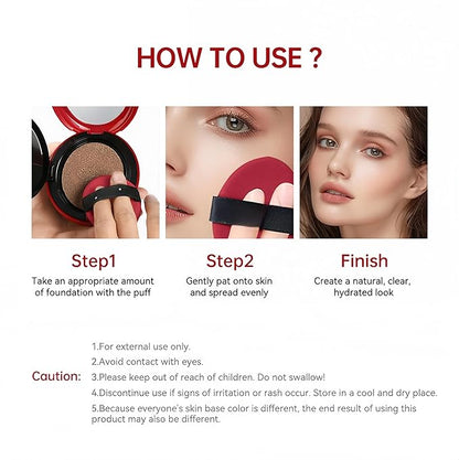 MAEPEOR Cushion Foundation 9 Colors Full Coverage Weightless Satin Glow Foundation Hydrating Long-Lasting Cushion BB Cream (Color 07)