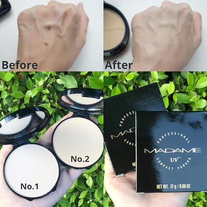CIVIC MADAM COMPACT Pressed Powder Foundation Bright, Light Not Dull Bright, Soft Smooth, Concealing, Medium to Full Coverageb Blurs Pores & Control It, UVA & UVB Protection, No1 White Skin 0.60 Oz.