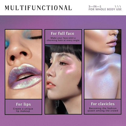 Glitter Chameleon Liquid Lipsticks, Diamond Shimmer Glow Metallic Lip Gloss, Long Lasting Waterproof Shiny Glimmer Sparkly Lipstick for Women Girls Face Eye Glow Christmas Party Makeup Gift 4#