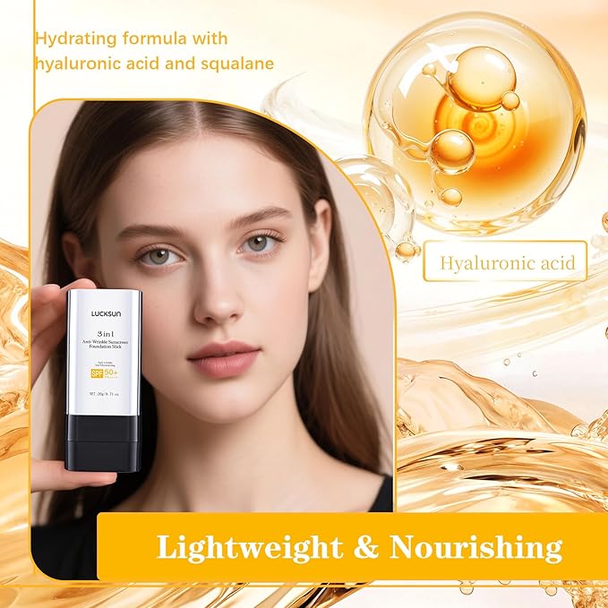 3 In 1-Luxury Anti-Wrinkle Foundation Stick SPF 50+ with Brush, 2 PCS Hydrating Non-Sticky Matte Foundation Stick, Travel Size Defense Face and Body Sunscreen Lotion, Medium Color, 1.42 Fl Oz