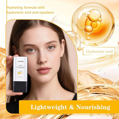 3 In 1-Luxury Anti-Wrinkle Foundation Stick SPF 50+ with Brush, 2 PCS Hydrating Non-Sticky Matte Foundation Stick, Travel Size Defense Face and Body Sunscreen Lotion, Medium Color, 1.42 Fl Oz