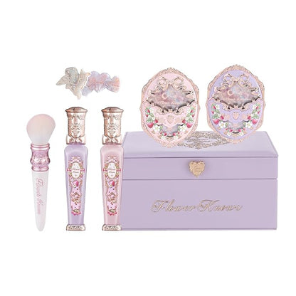Flower Knows Violet Strawberry Rococo Gift Box Set,7 Pack Makeup Box with Mirror,Lip Gloss×2+Blush×2+Blush Brush×1+Hair Clip×1+Gift Box×1,Perfect Makeup Gift for Girls & Women