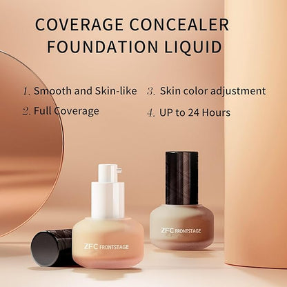 Foundation Fluid - Natural Coverage, Oil Control, Hydrating, Long-lasting Nude Makeup Base, Diminishes Dullness, Fades Acne Scars