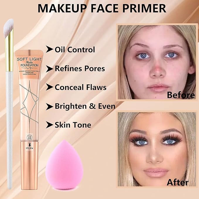 Foundation Beauty Wand Kit, Long-lasting Waterproof Matte Concealer Foundation Cream,Cover Face Pores Spots Silky Breathable Foundation Stick,Valentine's Day Makeup Gift Set for Women-04 Wheat