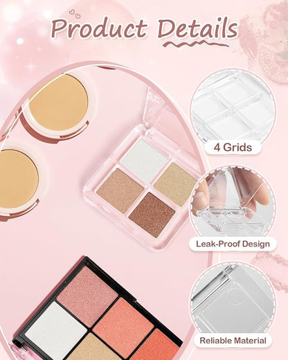 EORTA 12 Pieces Empty Makeup Palettes Box 4 Grids Eyeshadow Pigment Tray Women Refillable eyeshadow Lipstick Blush Highlighters Container Clear Square Pans for Lip Eyeshadow Paints
