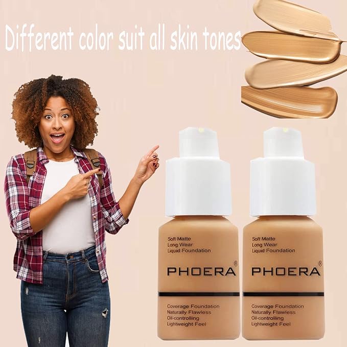 PHOERA Foundation Full Coverage Concealer Matte Oil Control Long Lasting Moisturizing Base Liquid Cover Cream Colour Changing Foundation for Women & Girls