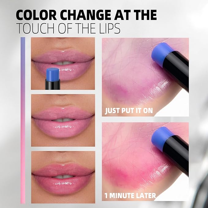 PH Adjusting Lip, Blue Black Ph Adjusting Lip Balm & Cheek, Cheek Tint Gloss Lipgloss, Tinted Color Change to Pink, Temperature Color Changing Lipstick for Women, Moisturizing, 01# Blue
