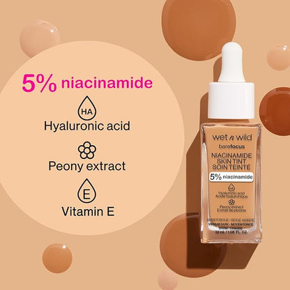 wet n wild Bare Focus Skin Tint, 5% Niacinamide Enriched, Buildable Sheer Lightweight Coverage, Natural Radiant Finish, Hyaluronic & Vitamin Hydration Boost, Cruelty-Free & Vegan - Porcelain