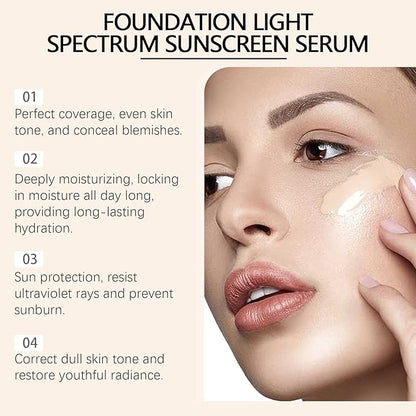 Fifuroes Foundation Light Spectrum Sunscreen Serum High-Coverage Concealer & Moisturizing Foundation with SPF50, Suitable for All Skin Types (1PC, 1 Fl Oz (Pack of 1))