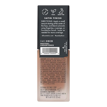 e.l.f. Flawless Finish Foundation, Lightweight & Medium Coverage, Semi-Matte Finish, Coco, 0.68 Fl Oz (20mL) (Pack of 2)